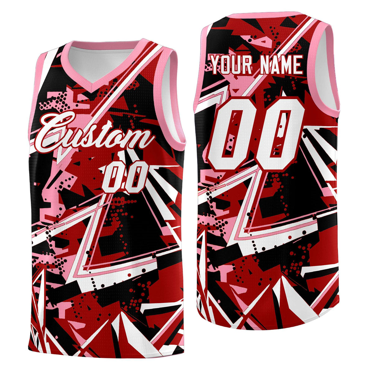 Custom Youth Basketball Jerseys Red Light Pink Abstract Graffiti Personalized Street Style Uniform