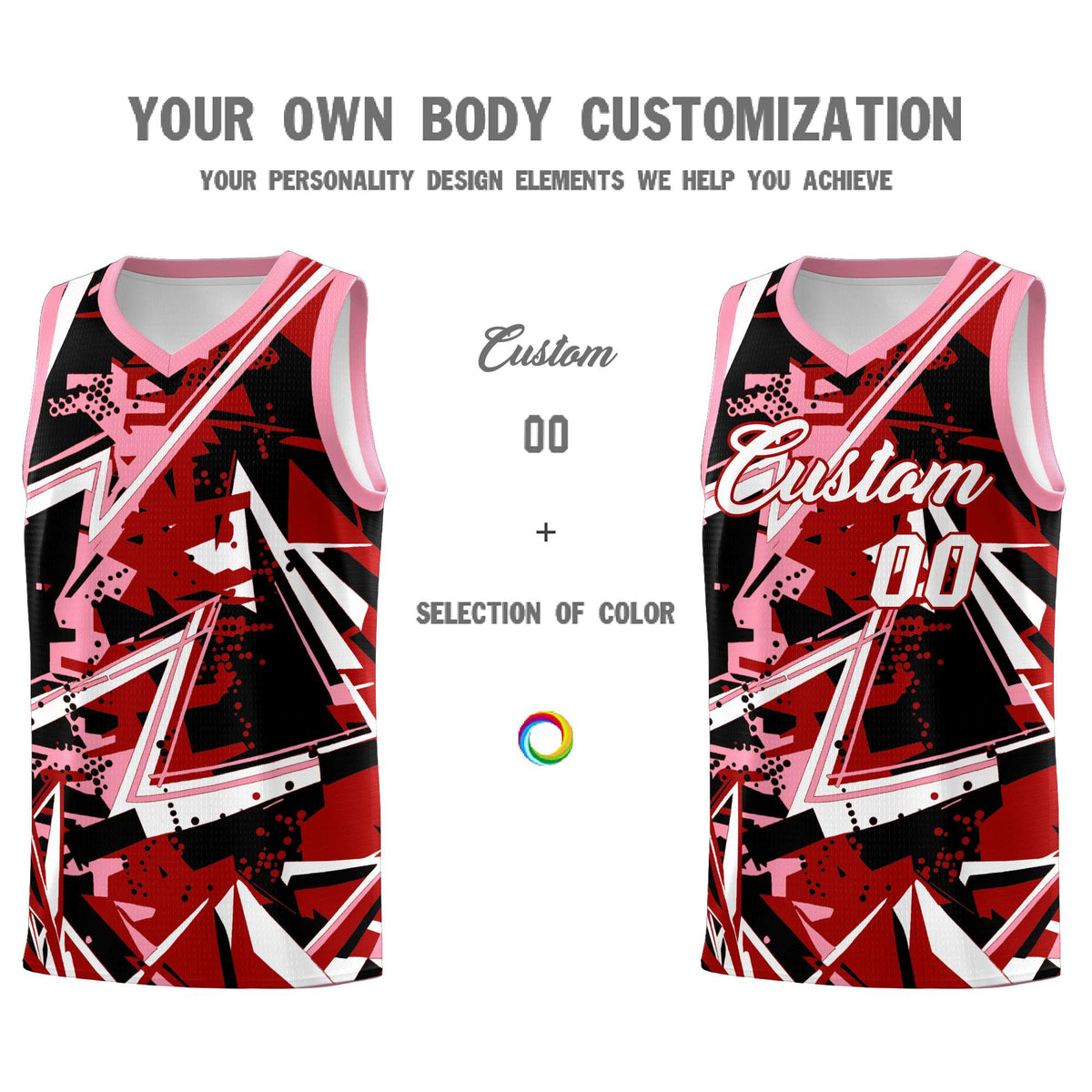 Custom Youth Basketball Jerseys Red Light Pink Abstract Graffiti Personalized Street Style Uniform