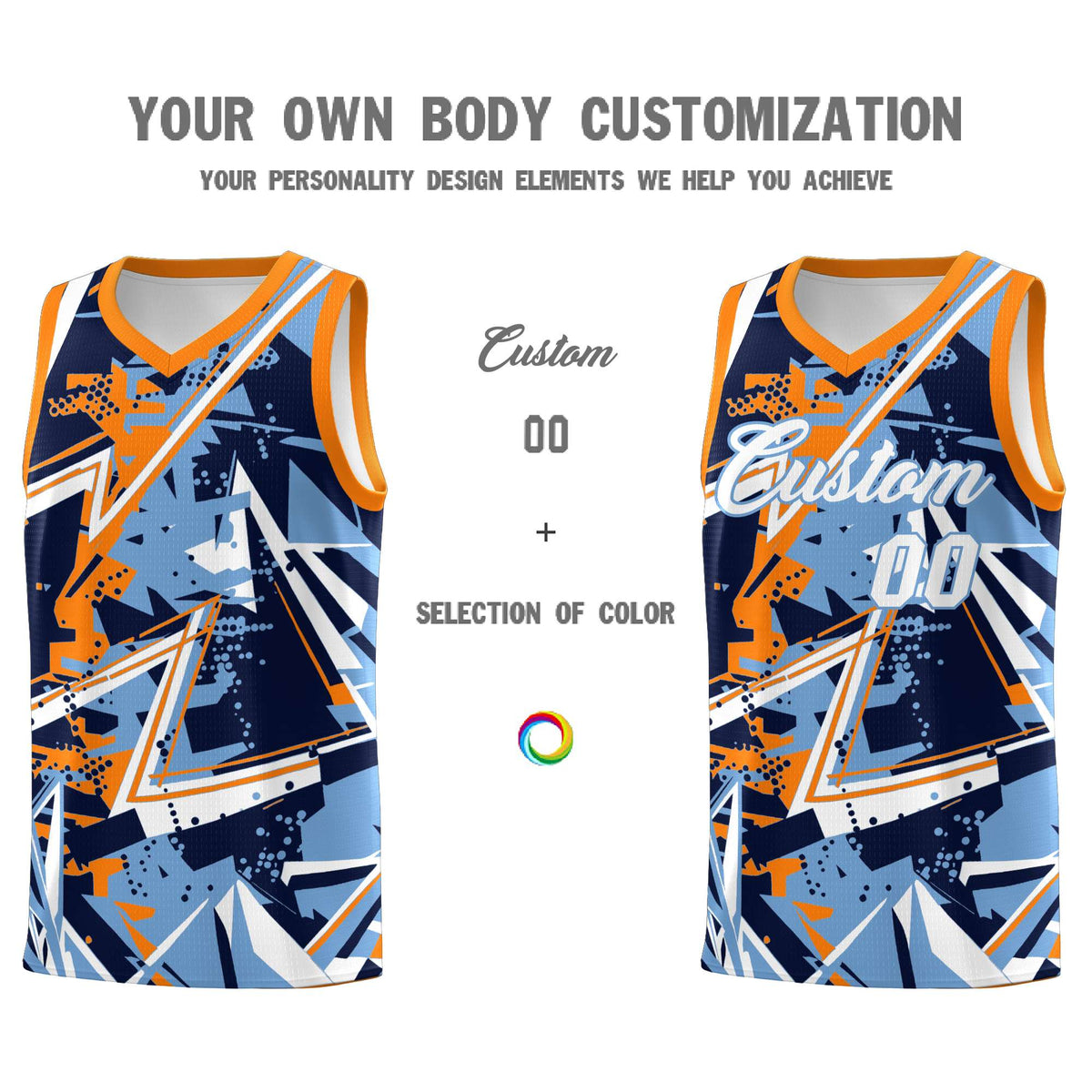 Custom Youth Basketball Jerseys Powder Blue Orange Abstract Graffiti Personalized Team Name &amp; Number