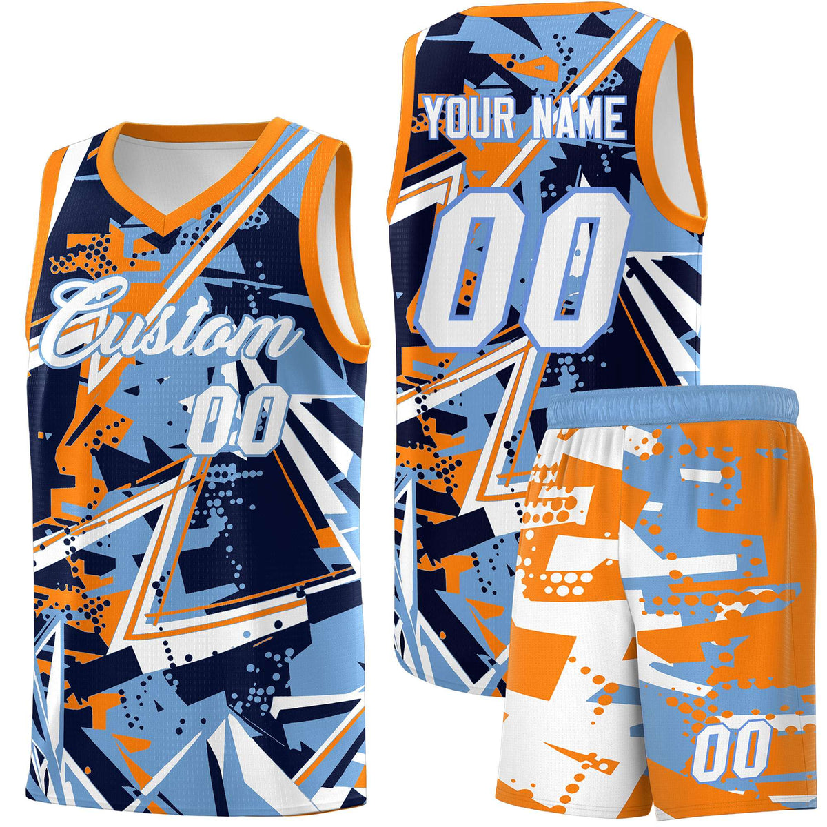 Custom Youth Basketball Jerseys Powder Blue Orange Abstract Graffiti Personalized Team Name &amp; Number