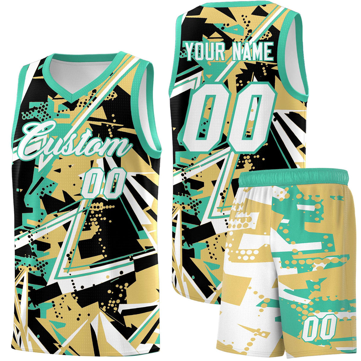 Custom Youth Basketball Jerseys Old Gold Bright Green Abstract Graffiti Personalized Street Style Uniform