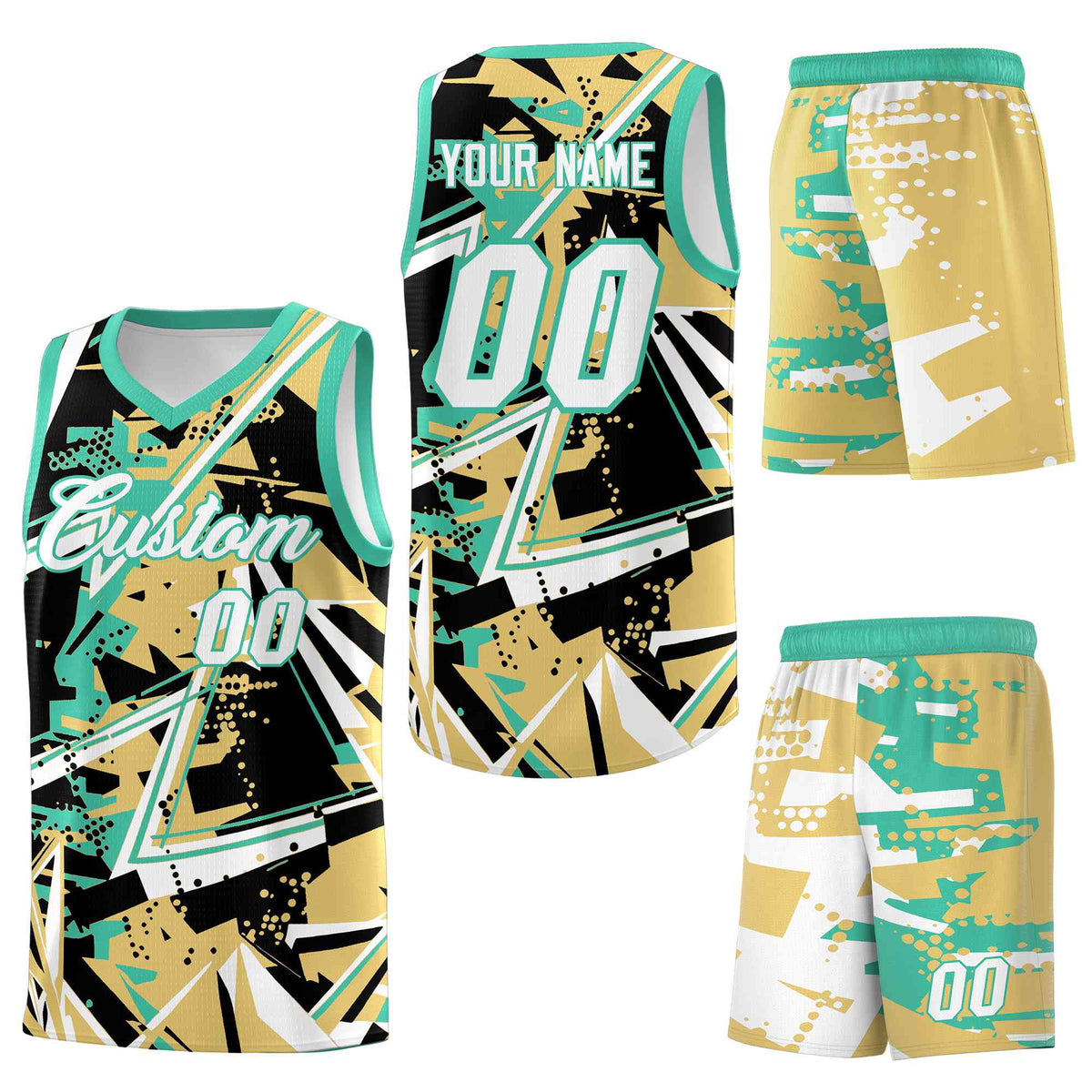 Custom Youth Basketball Jerseys Old Gold Bright Green Abstract Graffiti Personalized Street Style Uniform