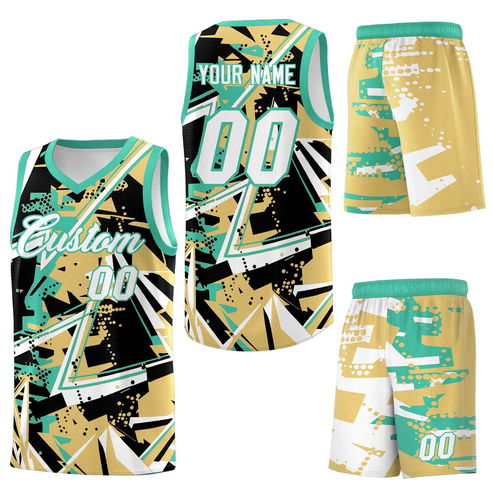 Custom Youth Basketball Jerseys Old Gold Bright Green Abstract Graffiti Personalized Street Style Uniform