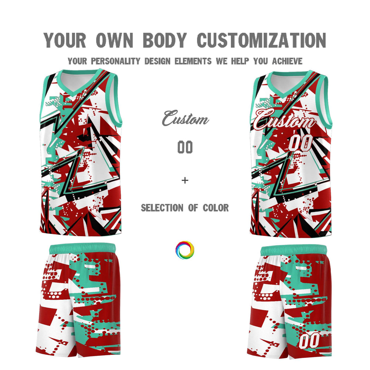 Custom Youth Basketball Jerseys Red Bright Green Abstract Graffiti Personalized Team Name & Number