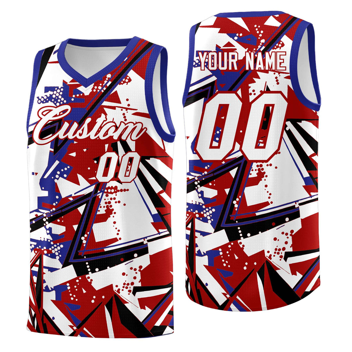 Custom Youth Basketball Jerseys Red Royal Abstract Graffiti Personalized Street Style Uniform