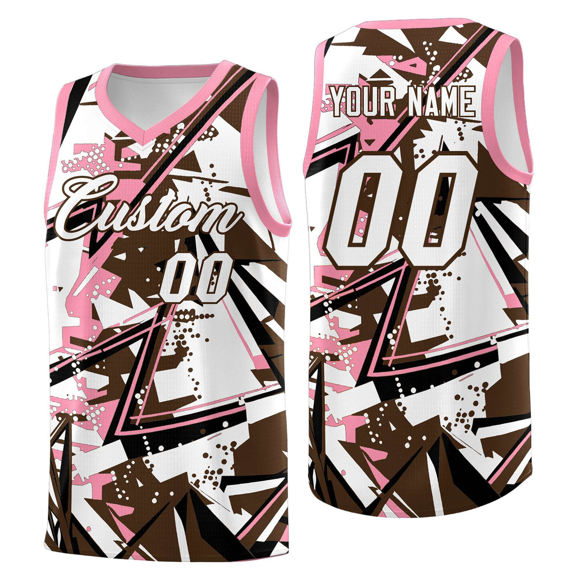 Custom Youth Basketball Jerseys Brown Light Pink Abstract Graffiti Urban Style Personalized Uniform