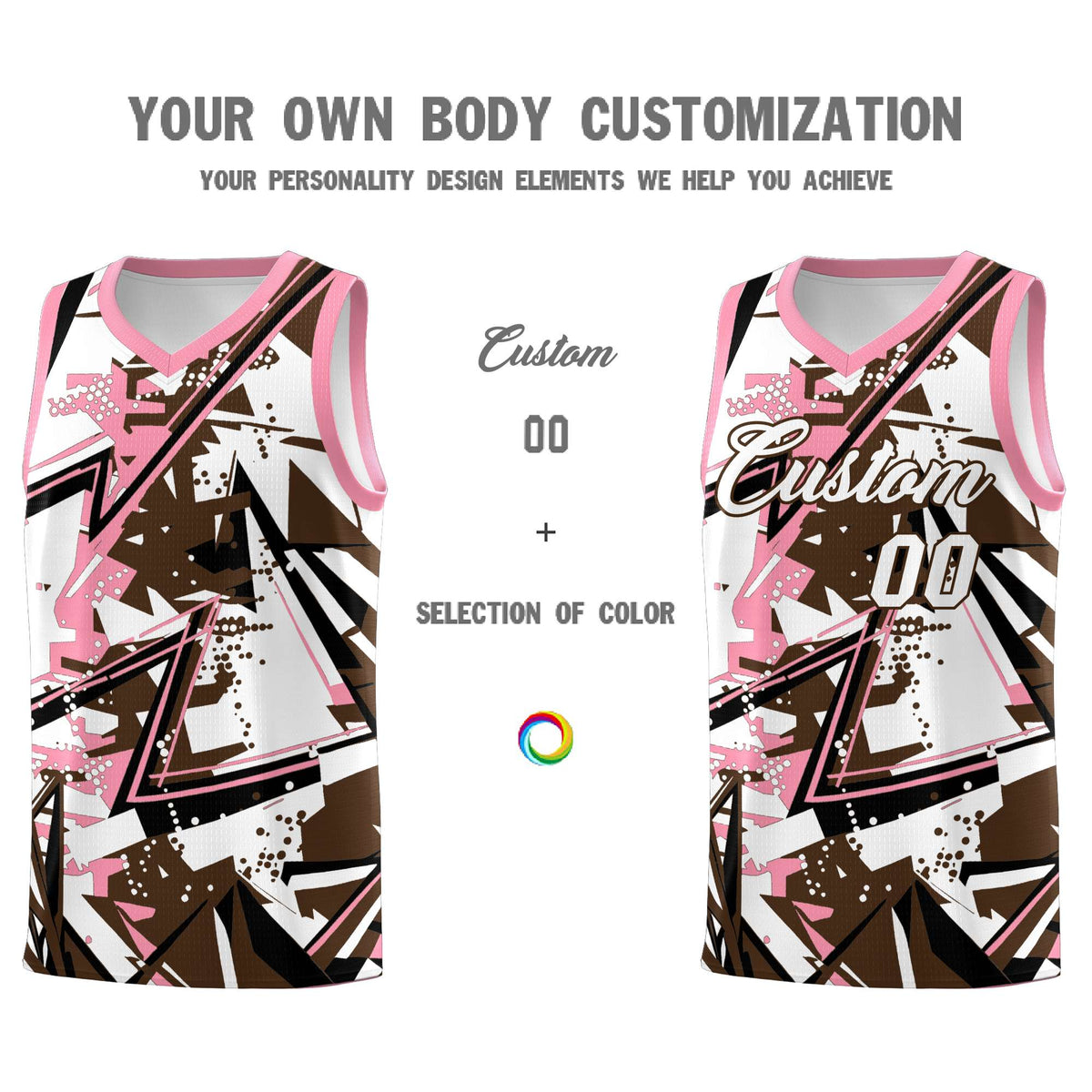 Custom Youth Basketball Jerseys Brown Light Pink Abstract Graffiti Urban Style Personalized Uniform