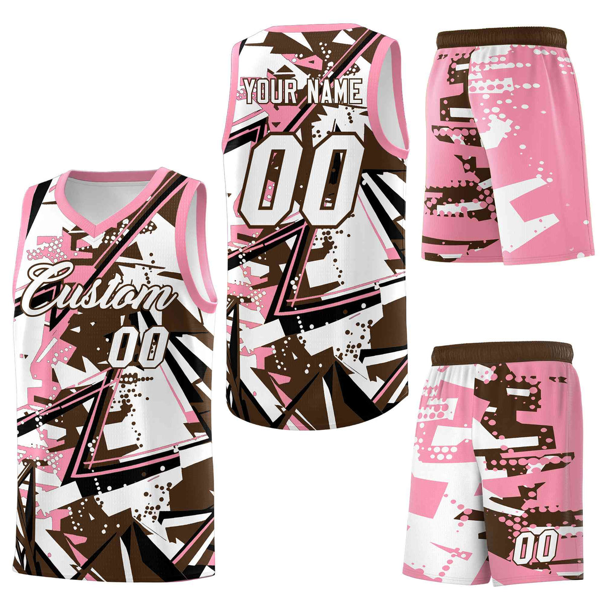 Custom Youth Basketball Jerseys Brown Light Pink Abstract Graffiti Urban Style Personalized Uniform