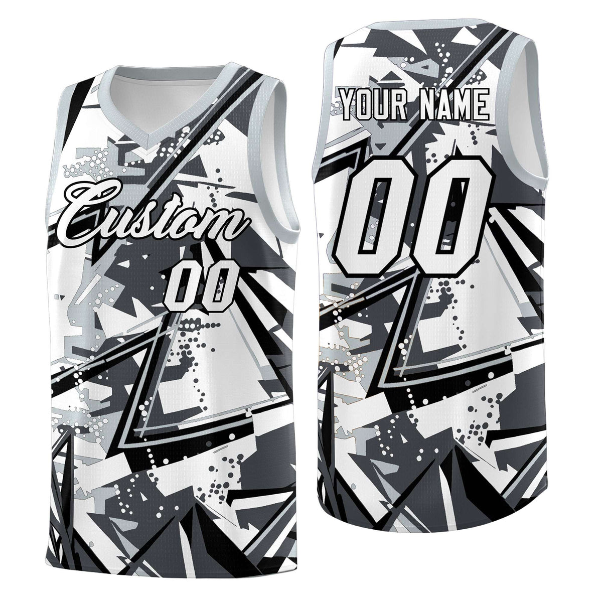 Custom Youth Basketball Jerseys Gray Silver Abstract Graffiti Personalized Team Name &amp; Number