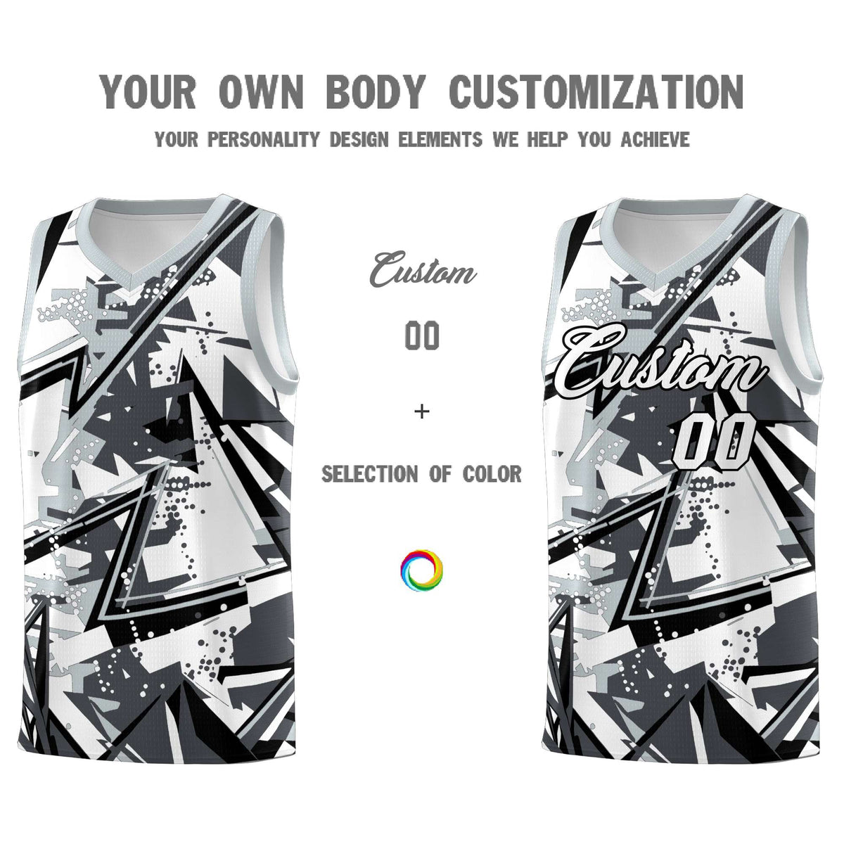 Custom Youth Basketball Jerseys Gray Silver Abstract Graffiti Personalized Team Name &amp; Number