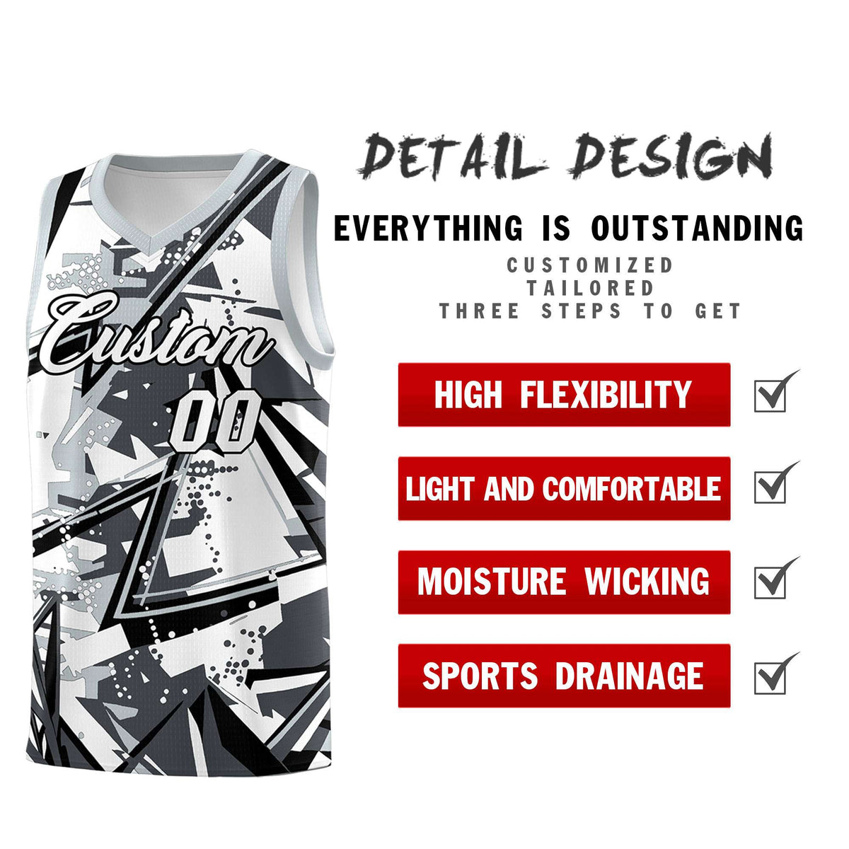 Custom Youth Basketball Jerseys Gray Silver Abstract Graffiti Personalized Team Name &amp; Number