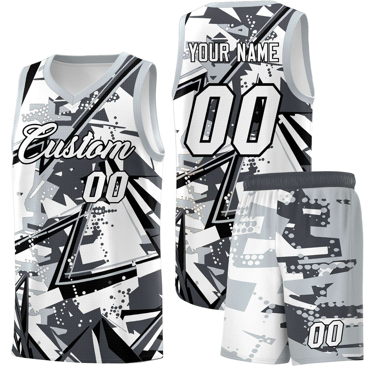 Custom Youth Basketball Jerseys Gray Silver Abstract Graffiti Personalized Team Name &amp; Number