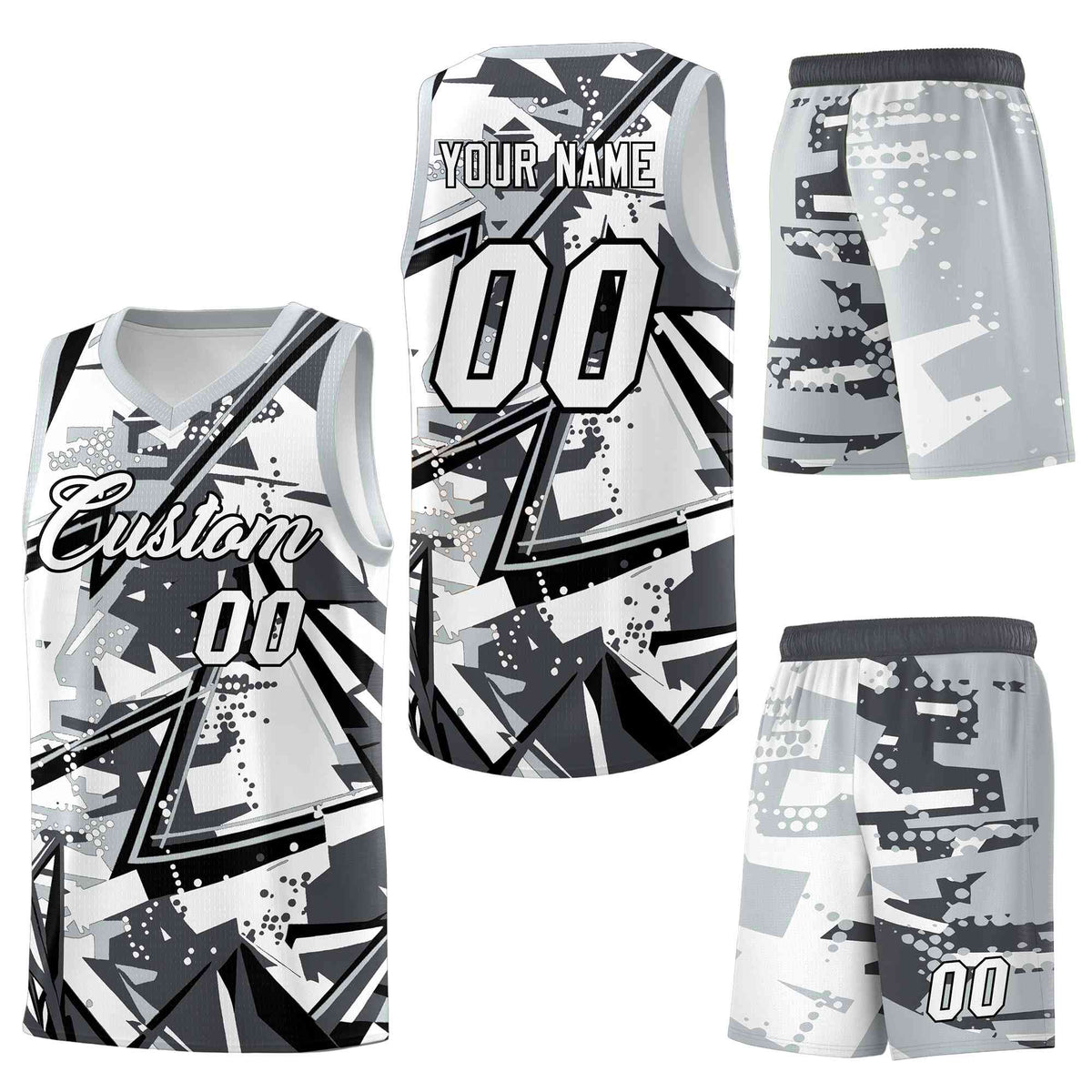 Custom Youth Basketball Jerseys Gray Silver Abstract Graffiti Personalized Team Name &amp; Number