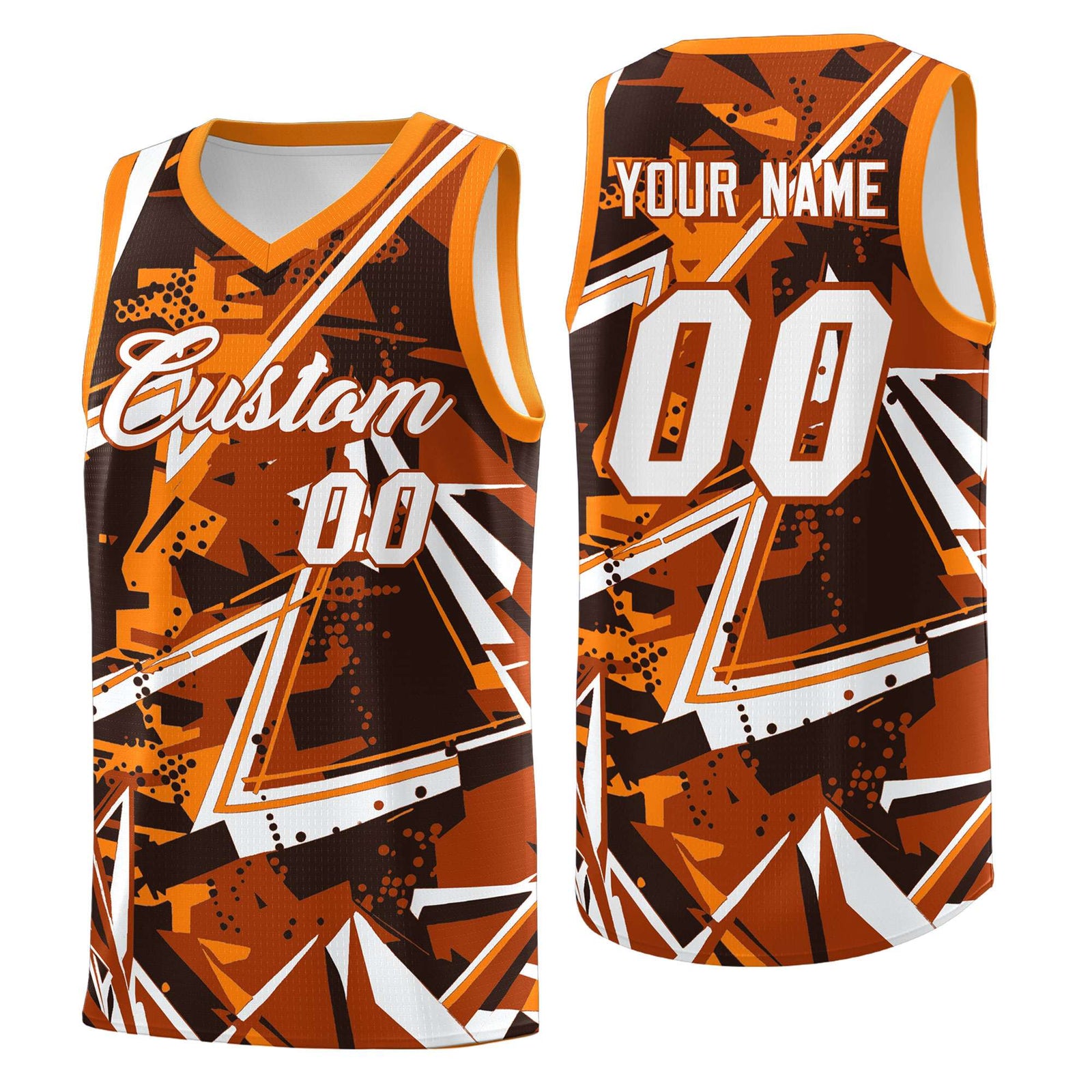 Custom Youth Basketball Jerseys Dark Orange Orange Abstract Graffiti Personalized Street Style Uniform