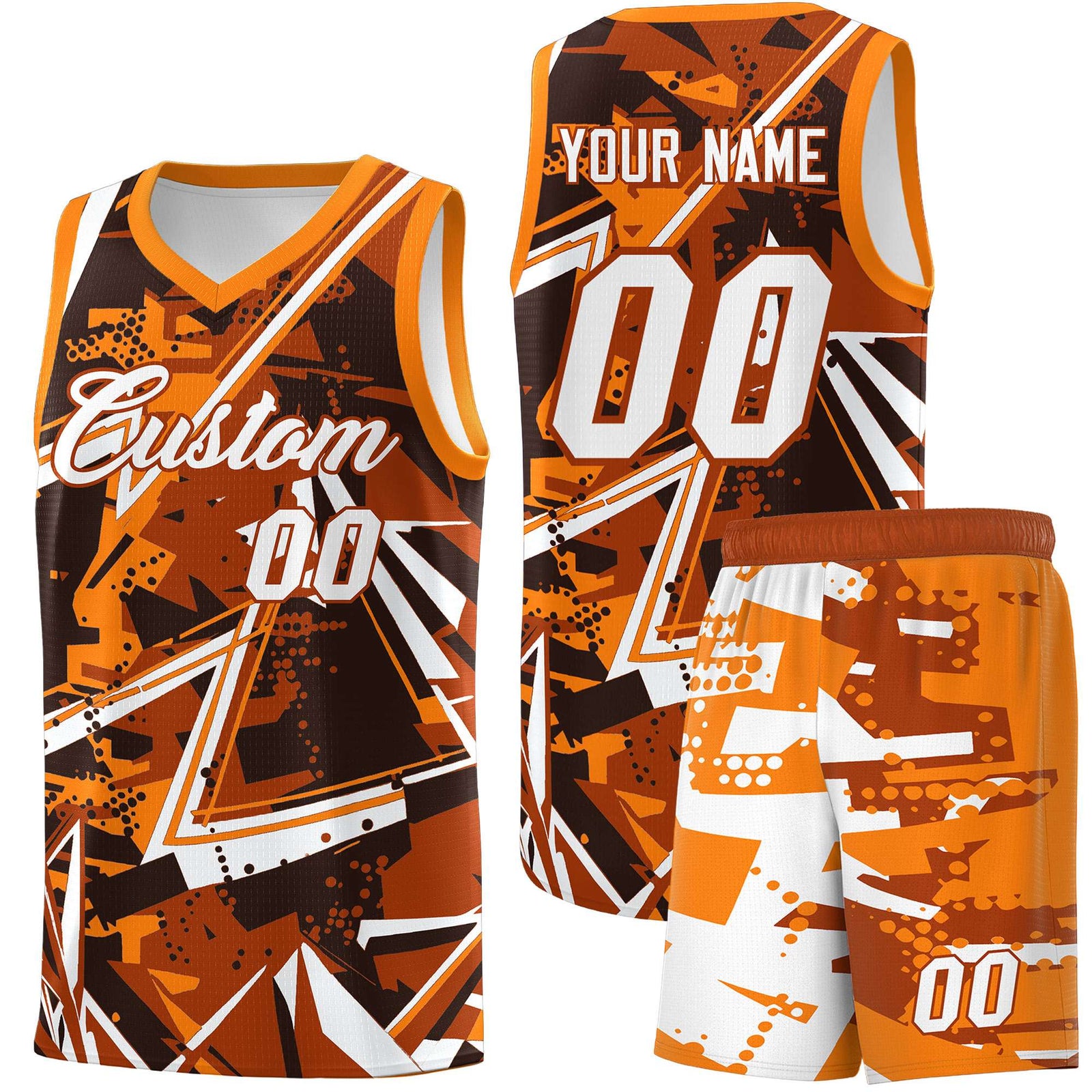 Custom Youth Basketball Jerseys Dark Orange Orange Abstract Graffiti Personalized Street Style Uniform