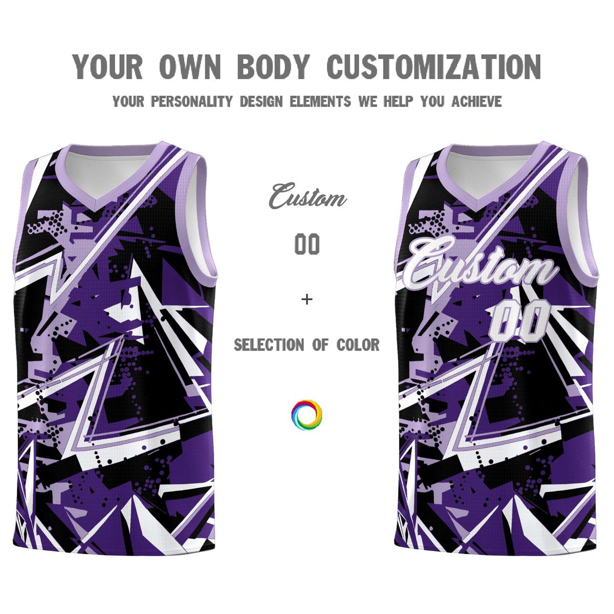 Custom Youth Basketball Jerseys Purple Light Purple Abstract Graffiti Urban Style Personalized Uniform