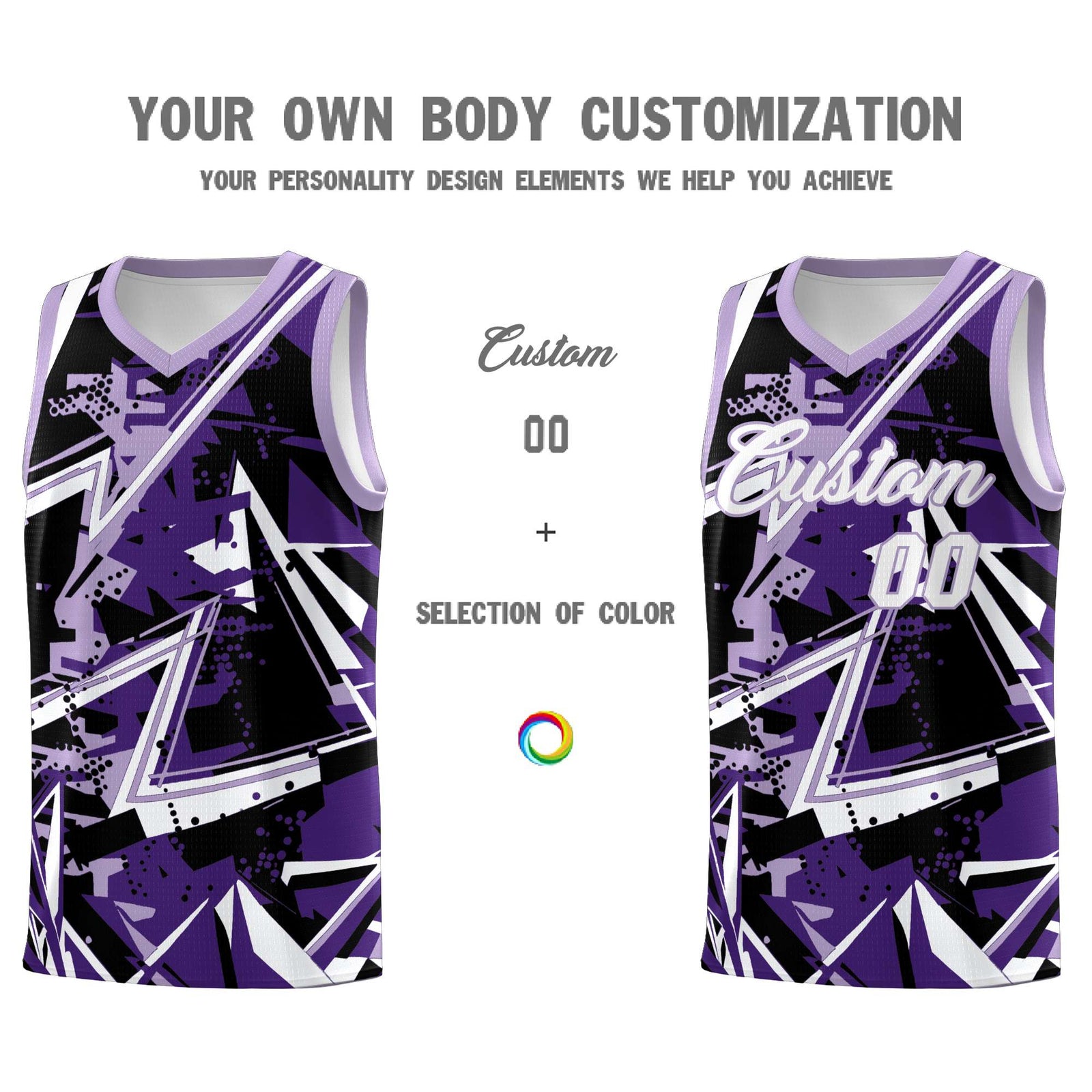 Custom Youth Basketball Jerseys Purple Light Purple Abstract Graffiti Urban Style Personalized Uniform