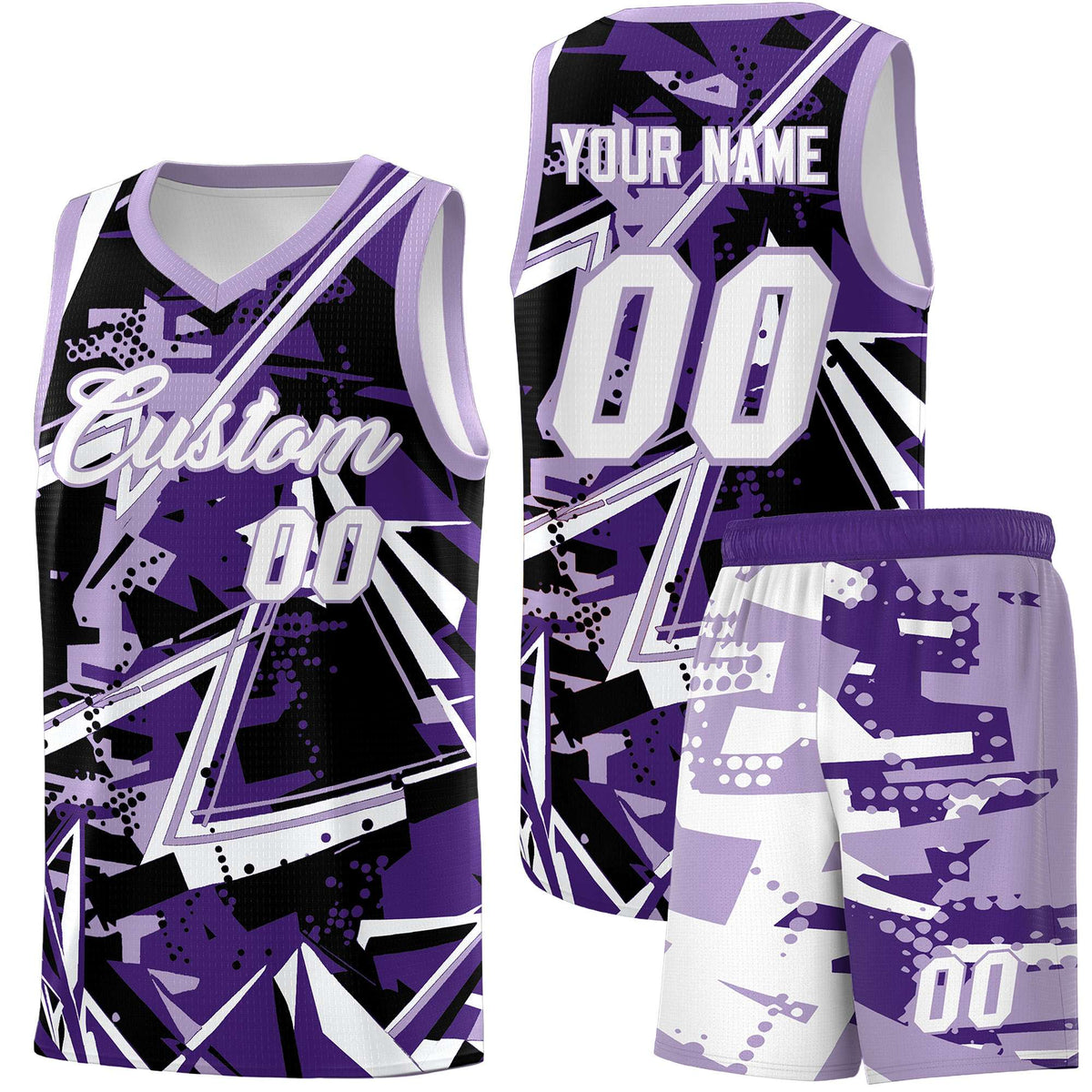 Custom Youth Basketball Jerseys Purple Light Purple Abstract Graffiti Urban Style Personalized Uniform
