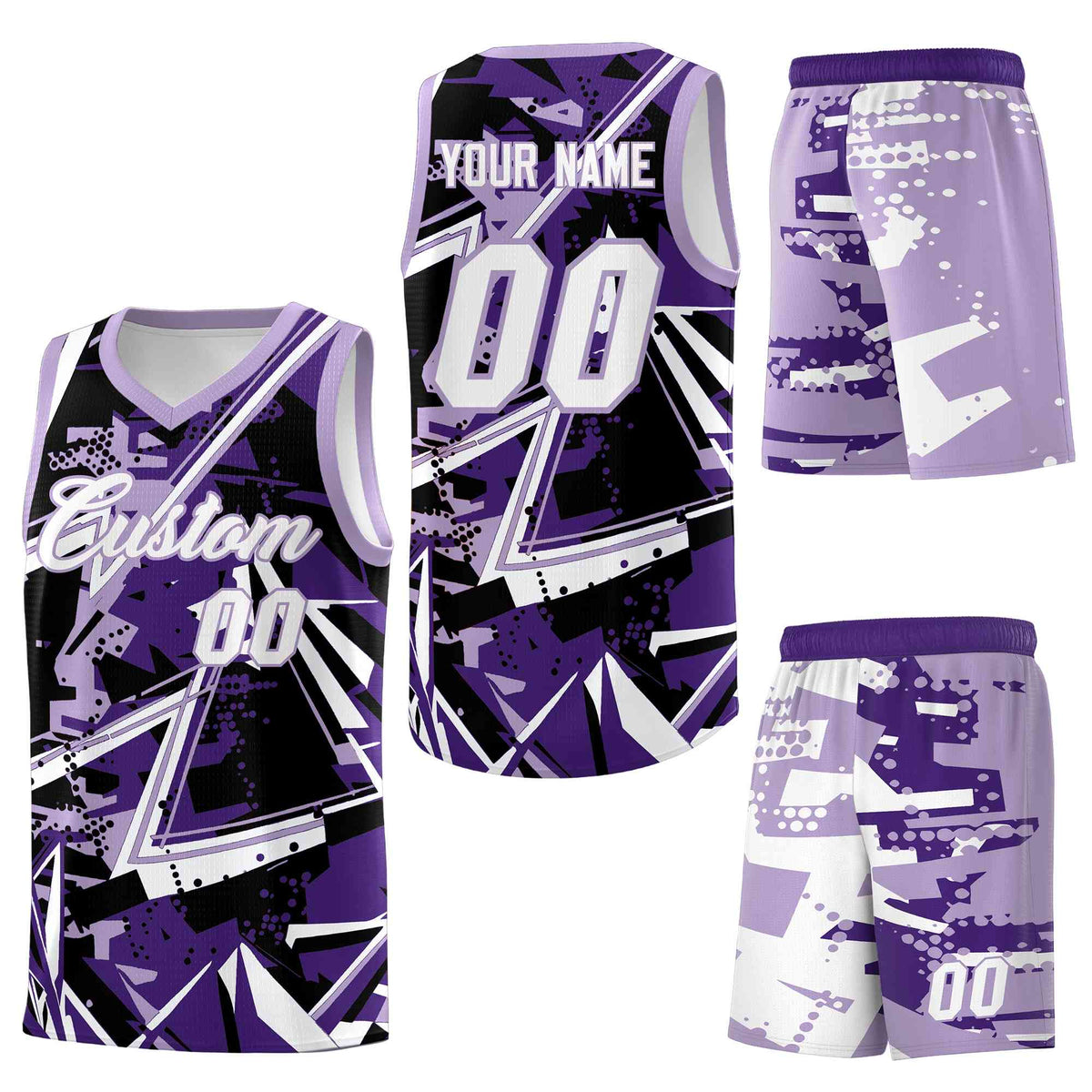 Custom Youth Basketball Jerseys Purple Light Purple Abstract Graffiti Urban Style Personalized Uniform