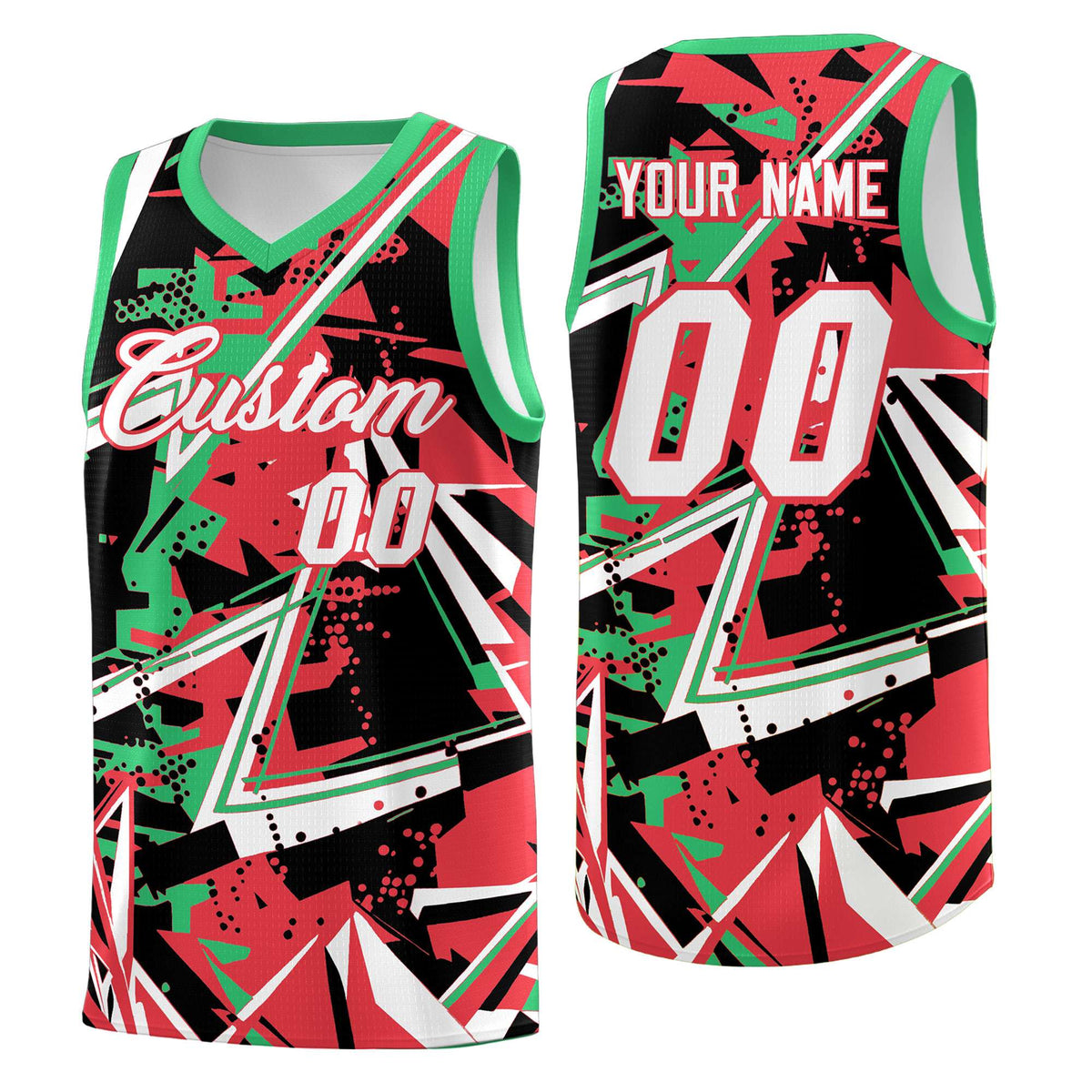 Custom Youth Basketball Jerseys Light Red Green Abstract Graffiti Urban Style Personalized Uniform