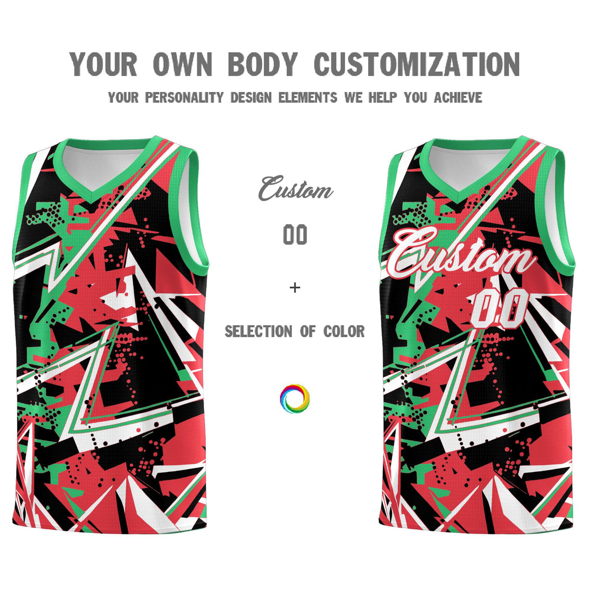 Custom Youth Basketball Jerseys Light Red Green Abstract Graffiti Urban Style Personalized Uniform