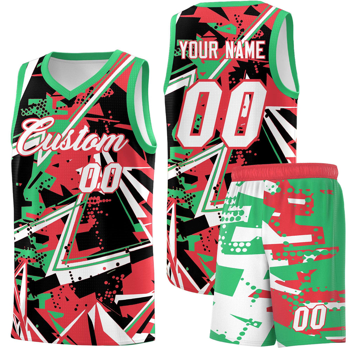 Custom Youth Basketball Jerseys Light Red Green Abstract Graffiti Urban Style Personalized Uniform