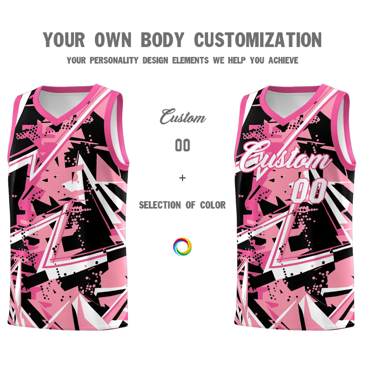 Custom Youth Basketball Jerseys Light Pink Rose Red Abstract Graffiti Personalized Team Name &amp; Number