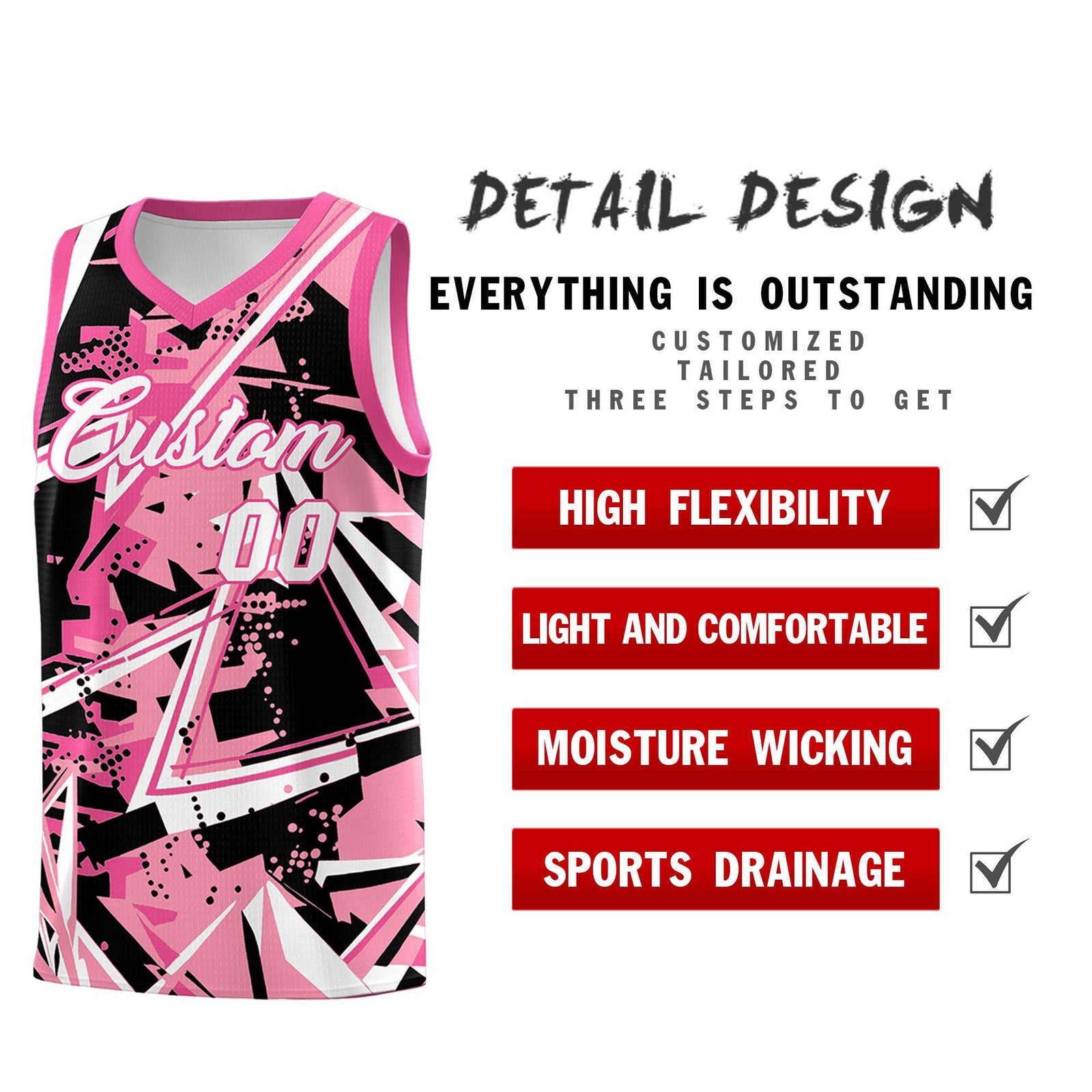 Custom Youth Basketball Jerseys Light Pink Rose Red Abstract Graffiti Personalized Team Name & Number