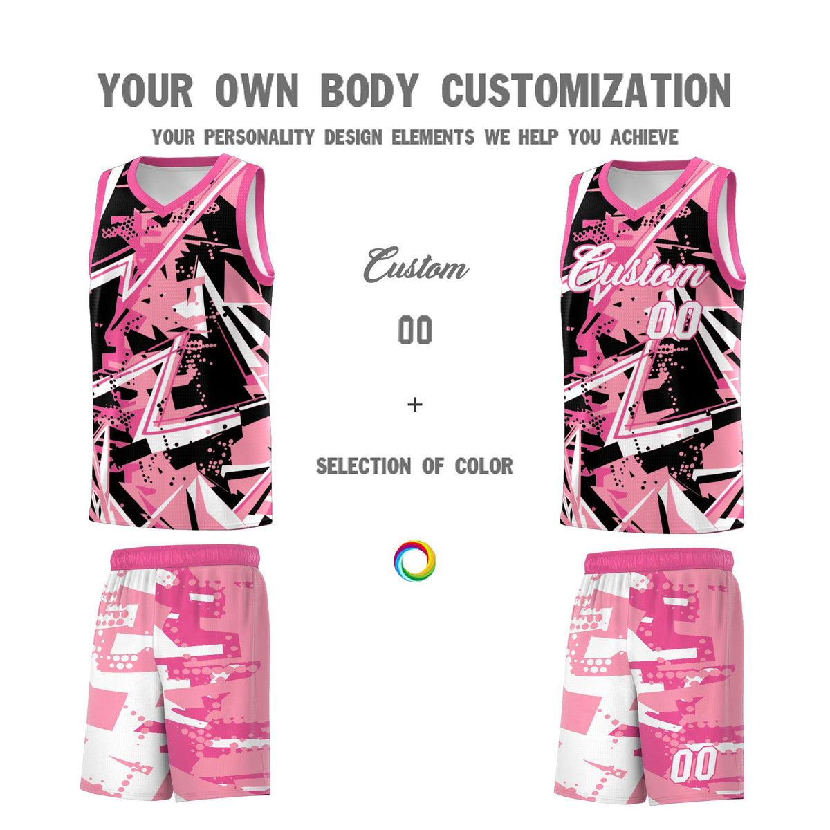 Custom Youth Basketball Jerseys Light Pink Rose Red Abstract Graffiti Personalized Team Name &amp; Number