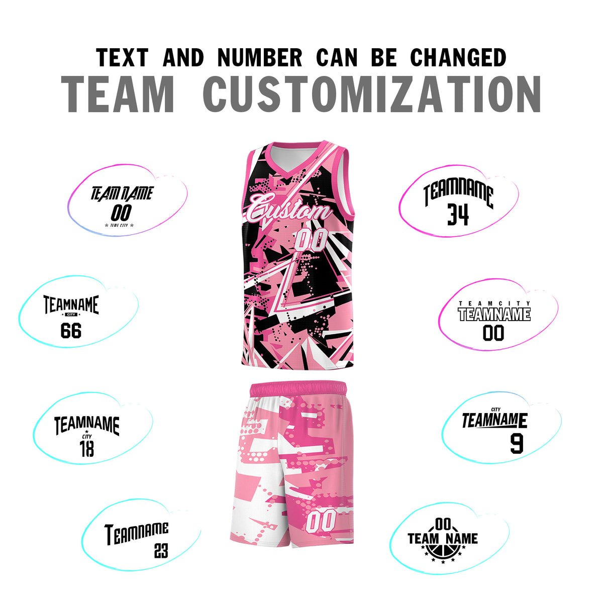 Custom Youth Basketball Jerseys Light Pink Rose Red Abstract Graffiti Personalized Team Name &amp; Number