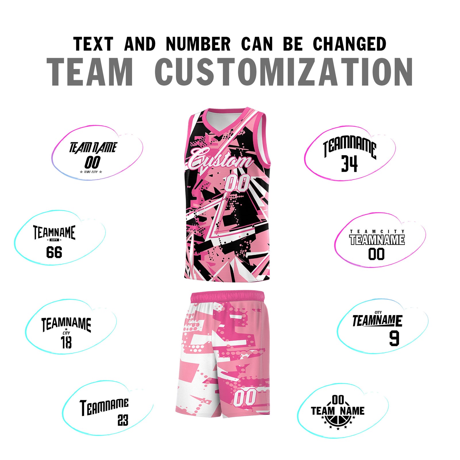 Custom Youth Basketball Jerseys Light Pink Rose Red Abstract Graffiti Personalized Team Name & Number