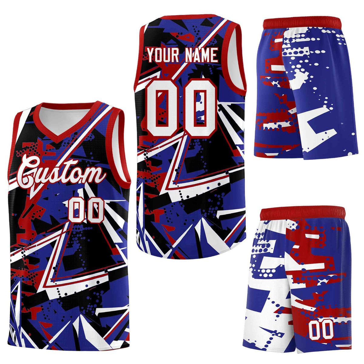 Custom Youth Basketball Jerseys Royal Red Abstract Graffiti Urban Style Personalized Uniform