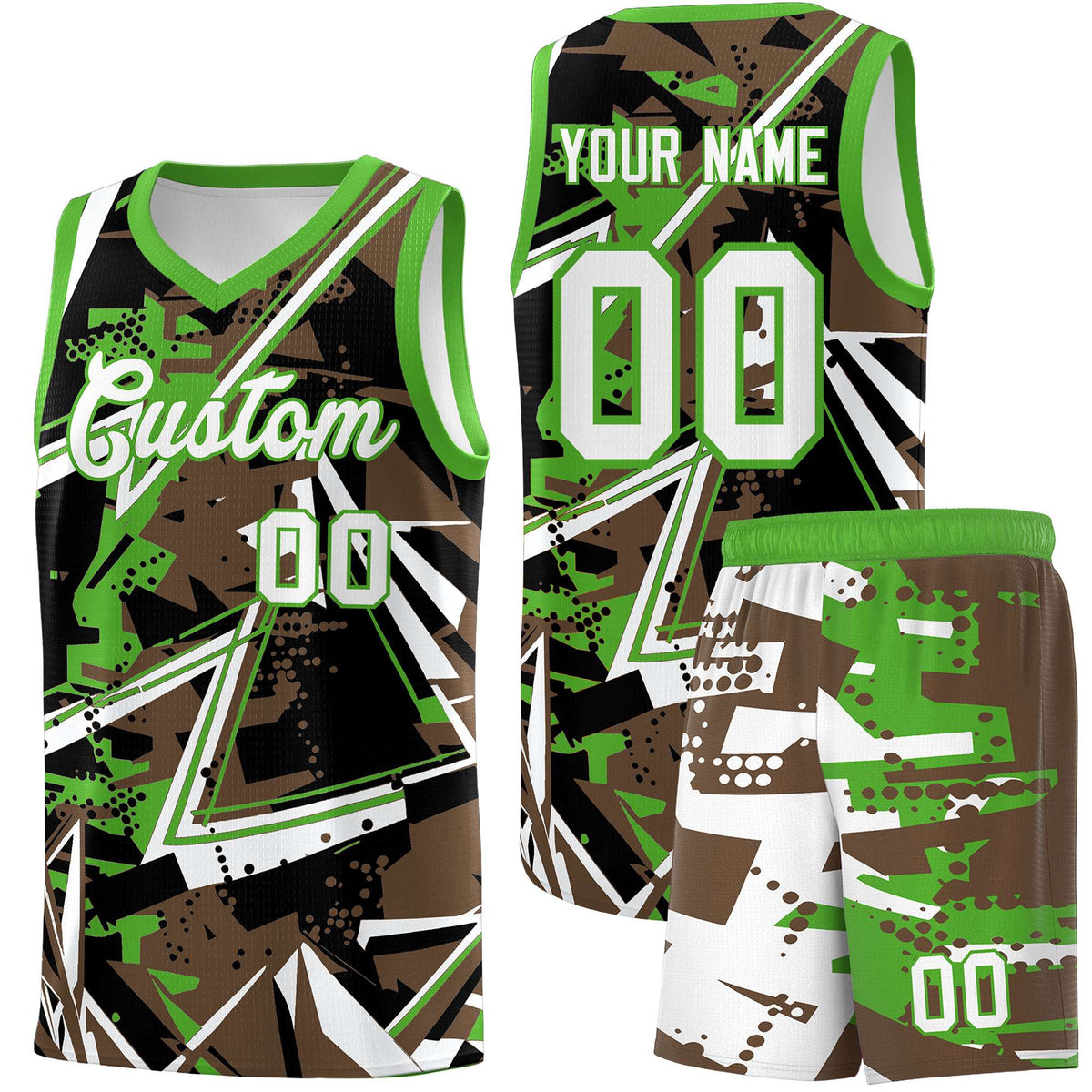 Custom Youth Basketball Jerseys Light Brown Light Green Abstract Graffiti Personalized Street Style Uniform