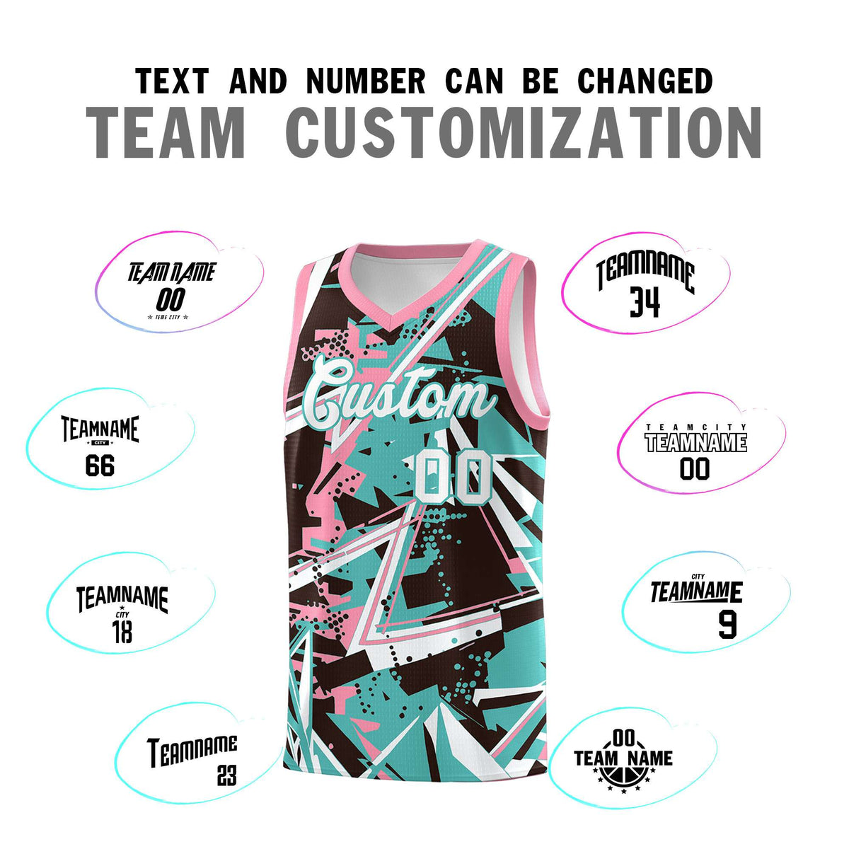 Custom Youth Basketball Jerseys Teal Pink Abstract Graffiti Urban Style Personalized Uniform