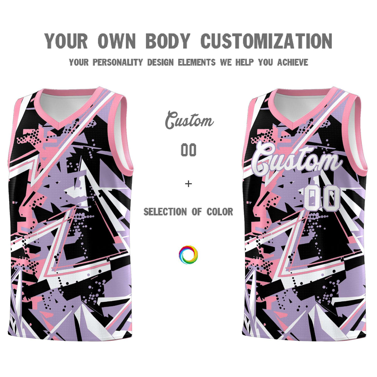 Custom Youth Basketball Jerseys Light Purple Pink Abstract Graffiti Personalized Team Name &amp; Number