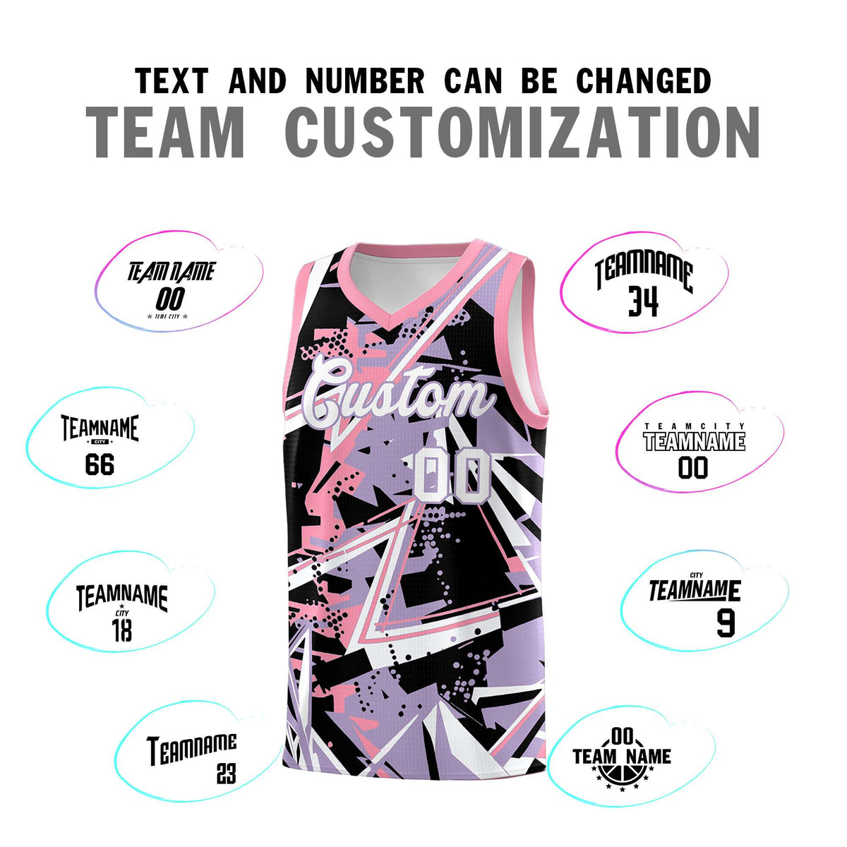 Custom Youth Basketball Jerseys Light Purple Pink Abstract Graffiti Personalized Team Name &amp; Number