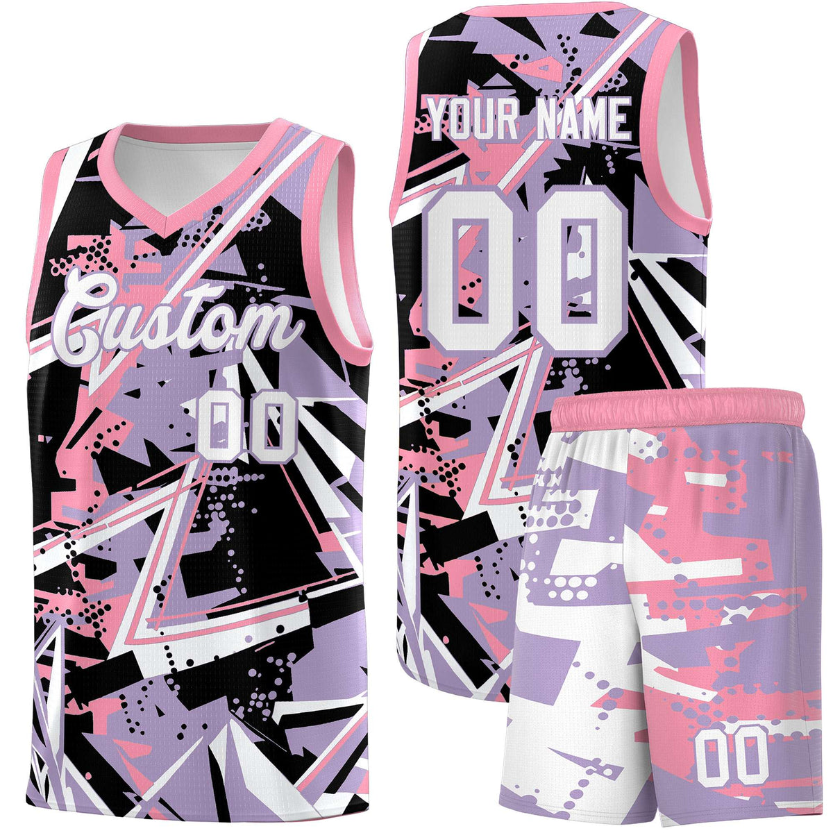 Custom Youth Basketball Jerseys Light Purple Pink Abstract Graffiti Personalized Team Name &amp; Number