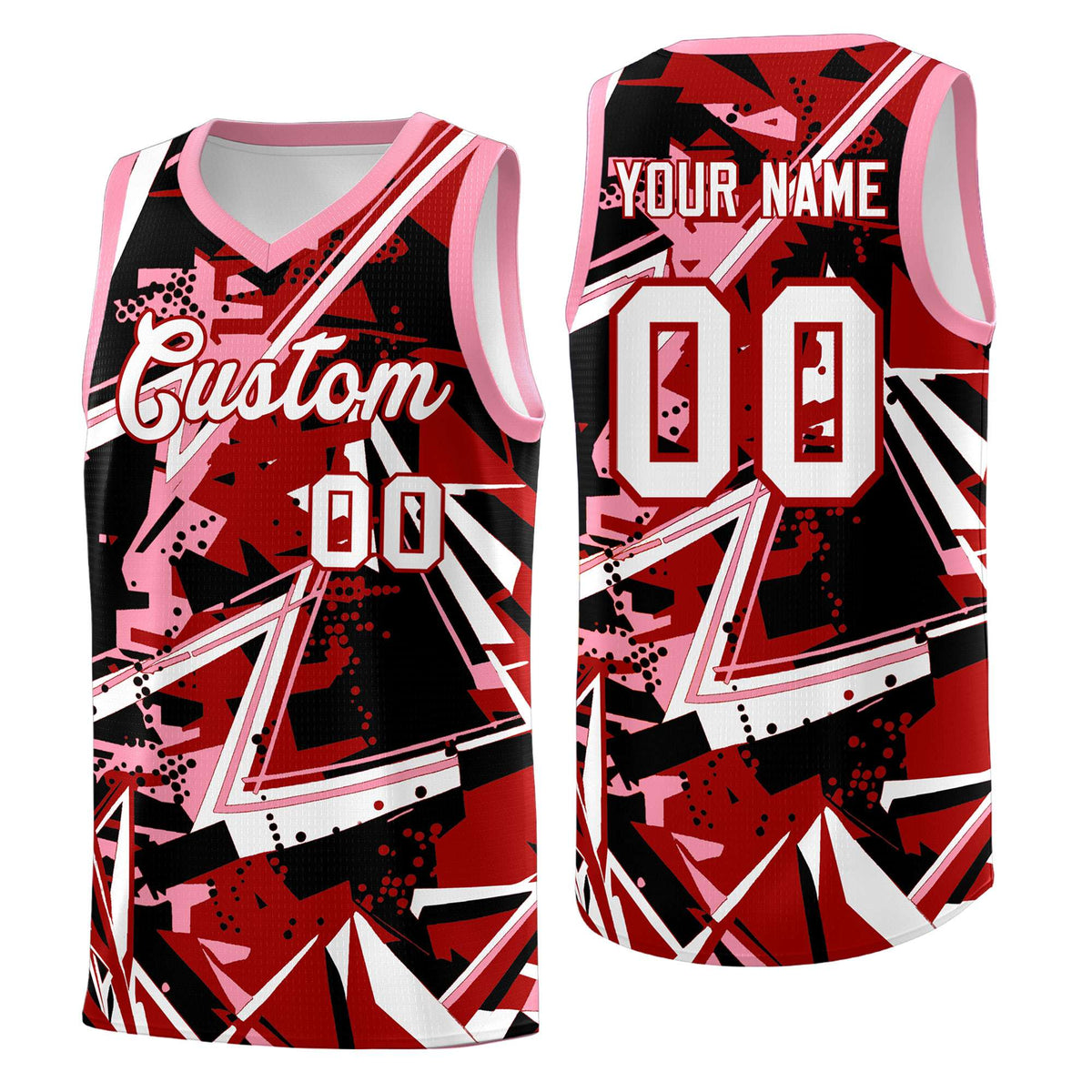 Custom Youth Basketball Jerseys Red Light Pink Abstract Graffiti Personalized Street Style Uniform