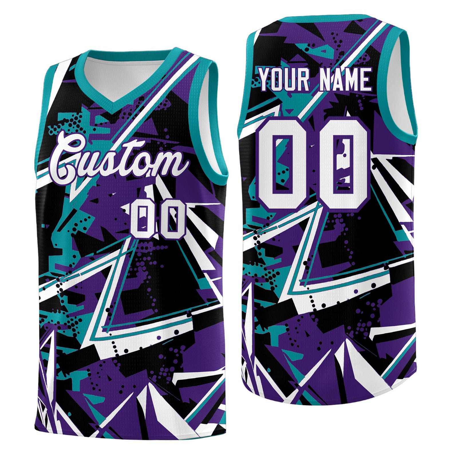 Custom Youth Basketball Jerseys Purple Teal Abstract Graffiti Urban Style Personalized Uniform