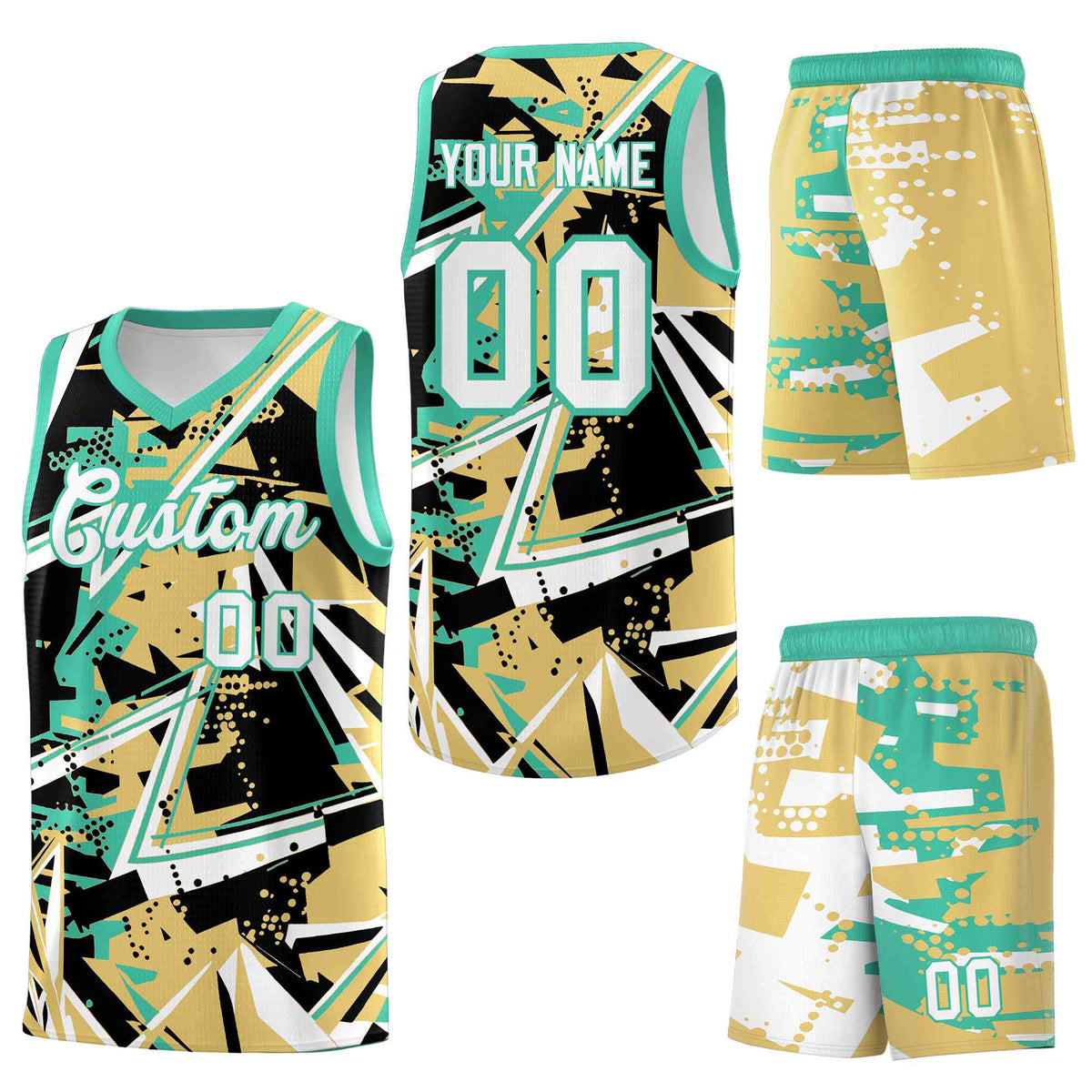 Custom Youth Basketball Jerseys Old Gold Bright Green Abstract Graffiti Personalized Street Style Uniform