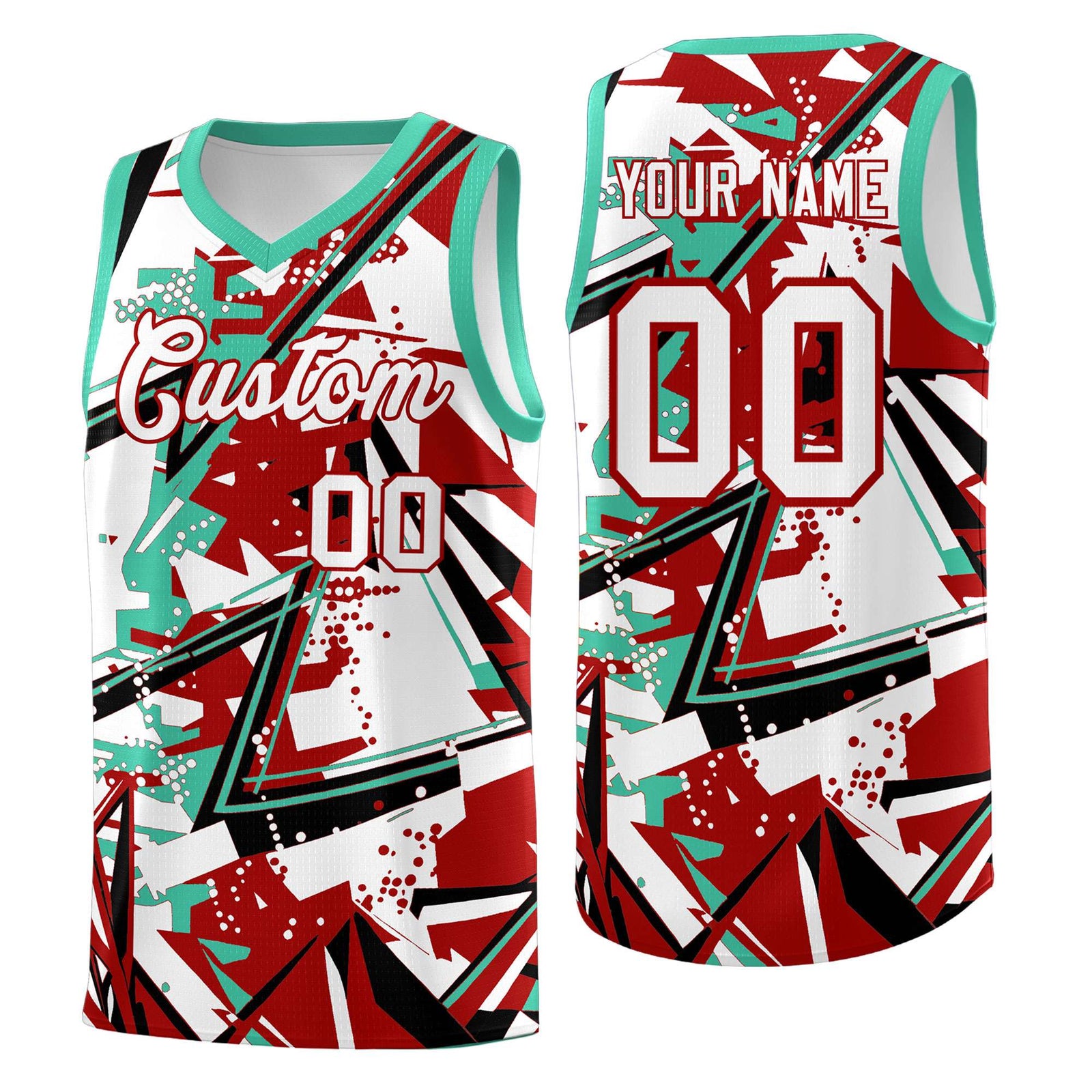 Custom Youth Basketball Jerseys Red Bright Green Abstract Graffiti Personalized Team Name & Number