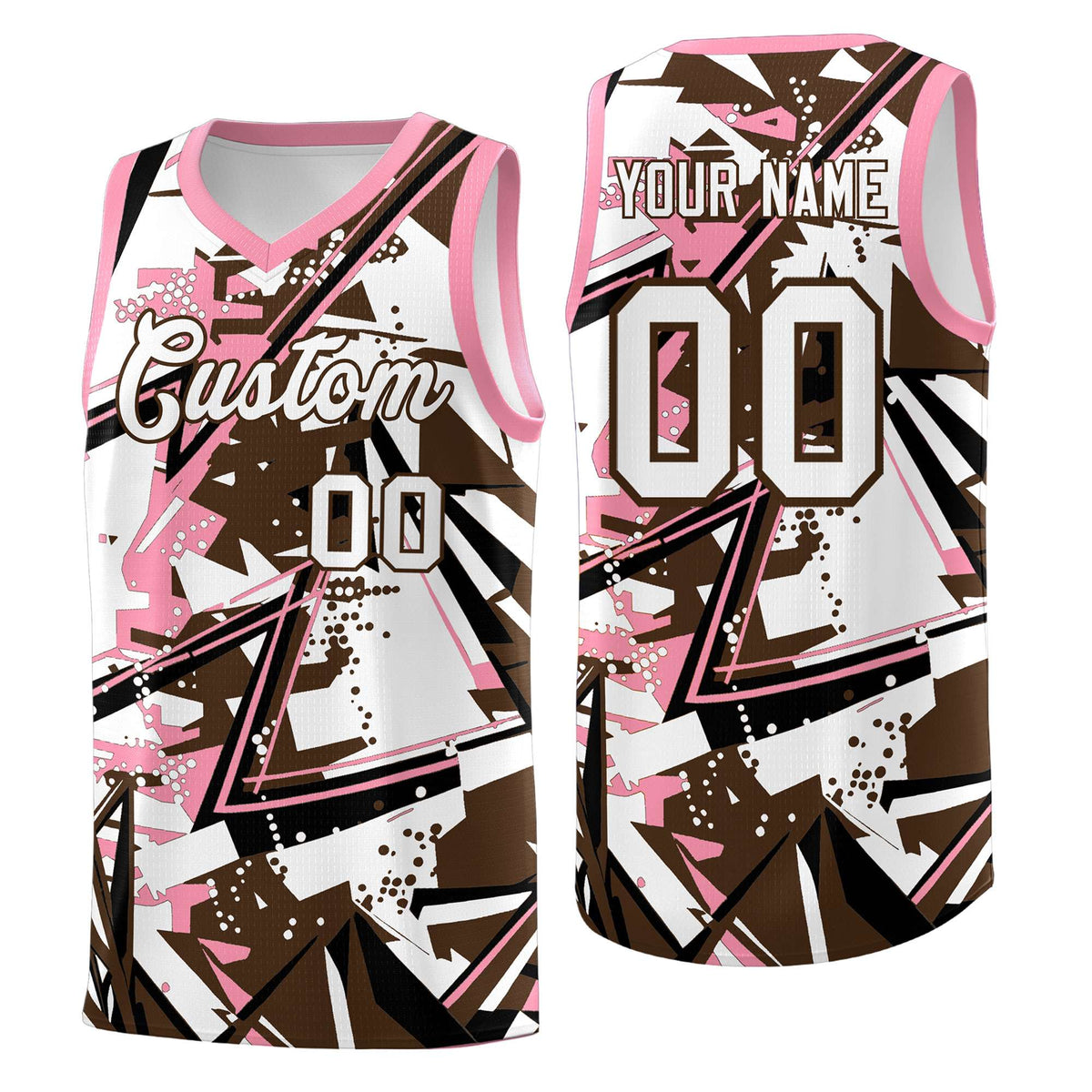 Custom Youth Basketball Jerseys Brown Light Pink Abstract Graffiti Urban Style Personalized Uniform