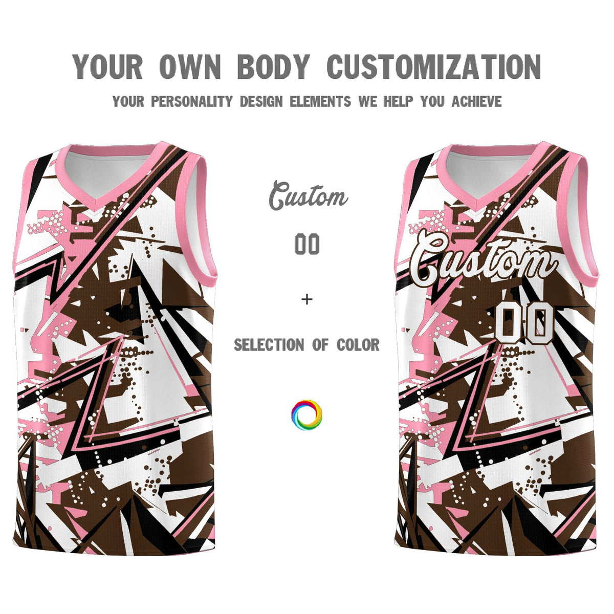 Custom Youth Basketball Jerseys Brown Light Pink Abstract Graffiti Urban Style Personalized Uniform