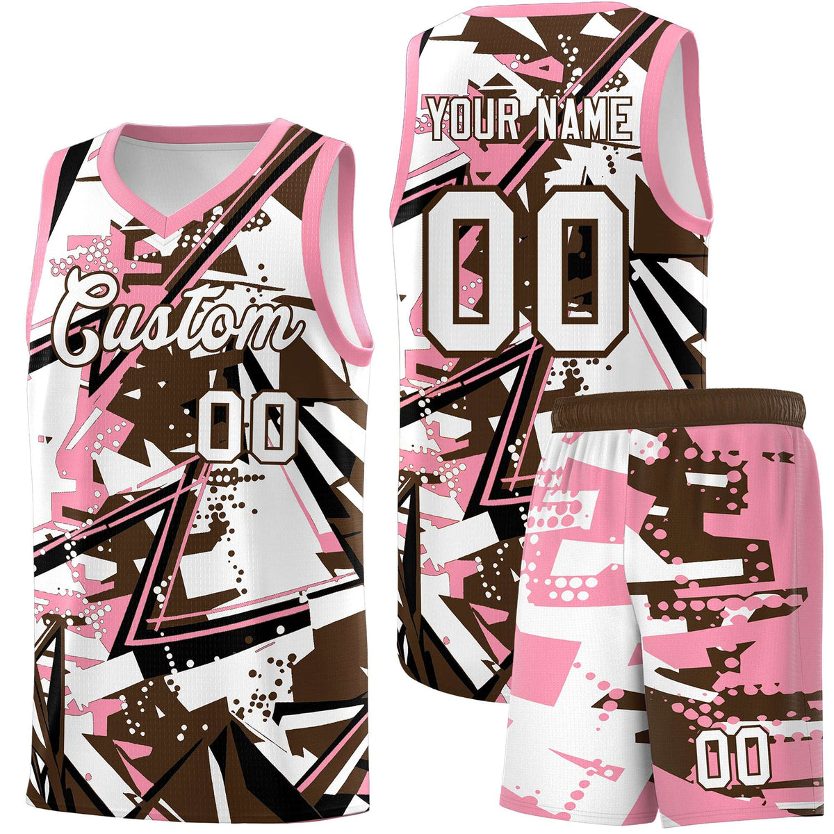 Custom Youth Basketball Jerseys Brown Light Pink Abstract Graffiti Urban Style Personalized Uniform