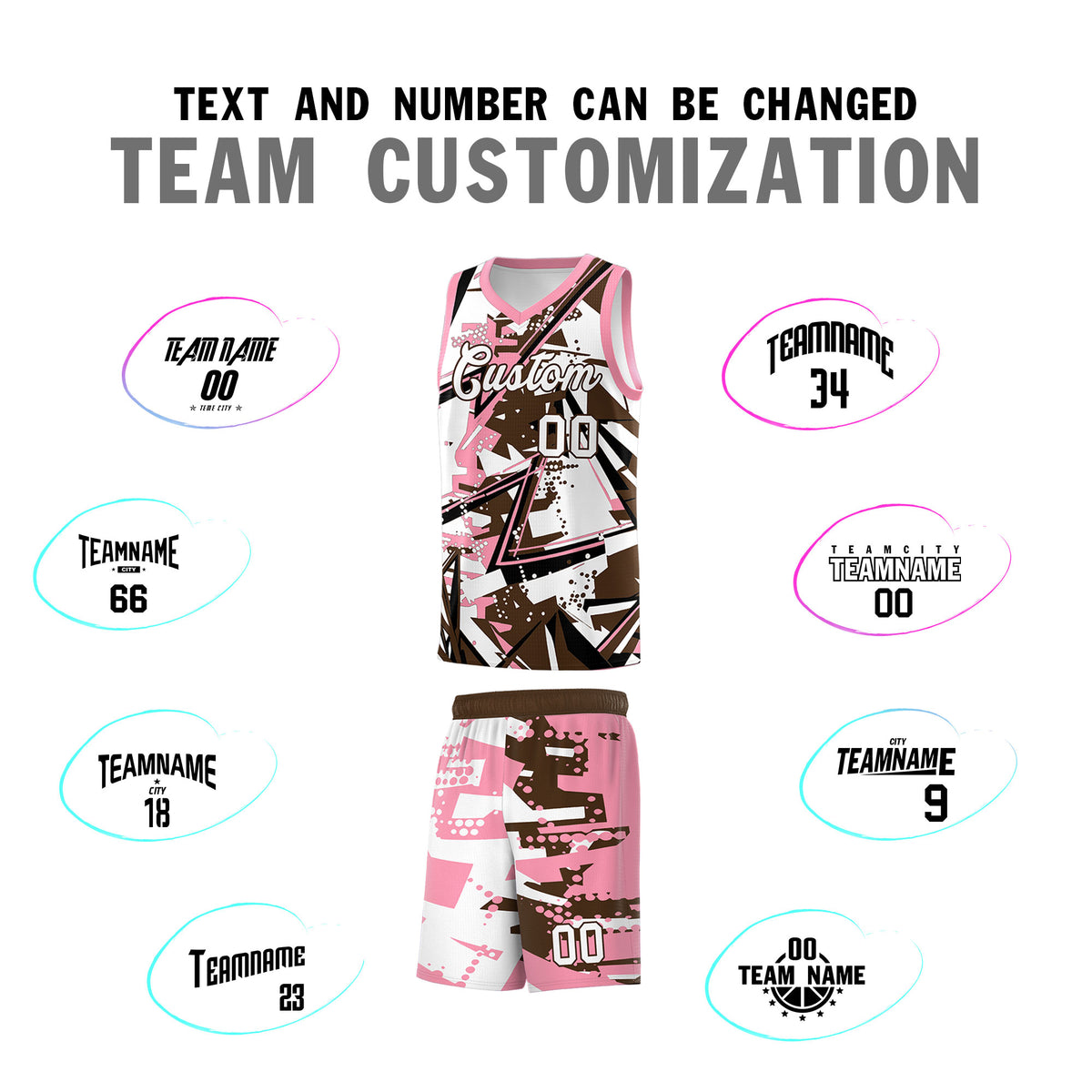 Custom Youth Basketball Jerseys Brown Light Pink Abstract Graffiti Urban Style Personalized Uniform