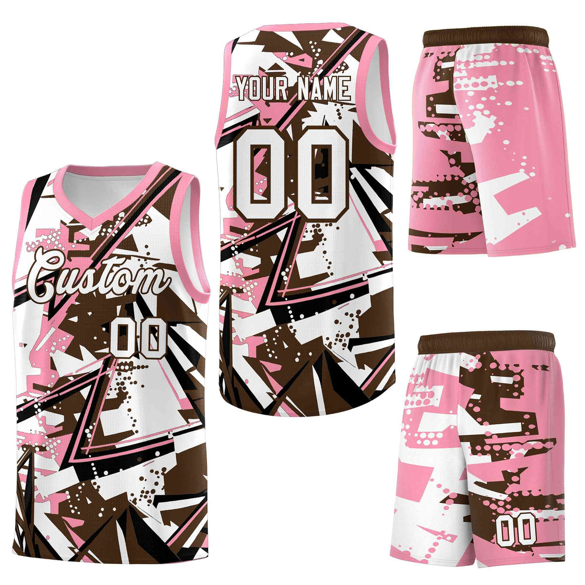 Custom Youth Basketball Jerseys Brown Light Pink Abstract Graffiti Urban Style Personalized Uniform