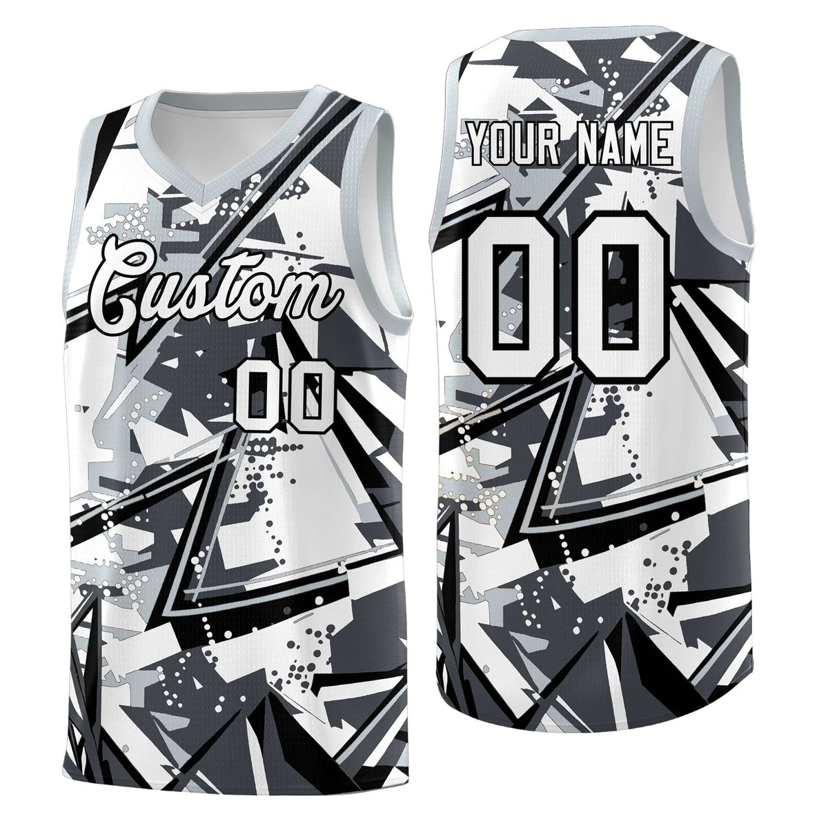 Custom Youth Basketball Jerseys Gray Silver Abstract Graffiti Personalized Team Name &amp; Number