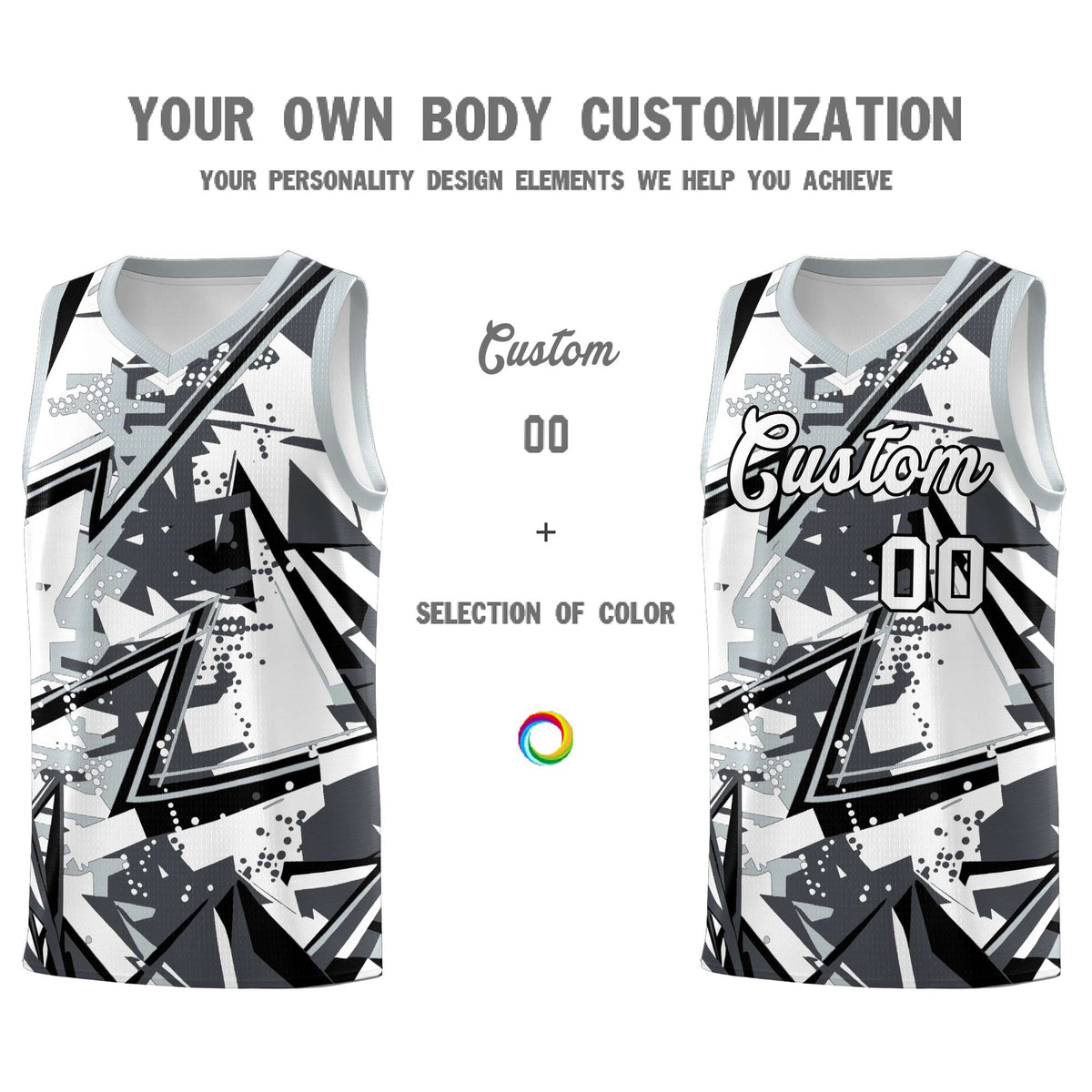 Custom Youth Basketball Jerseys Gray Silver Abstract Graffiti Personalized Team Name &amp; Number