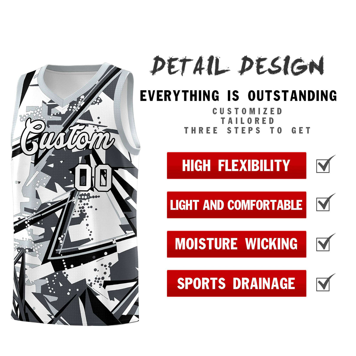 Custom Youth Basketball Jerseys Gray Silver Abstract Graffiti Personalized Team Name &amp; Number