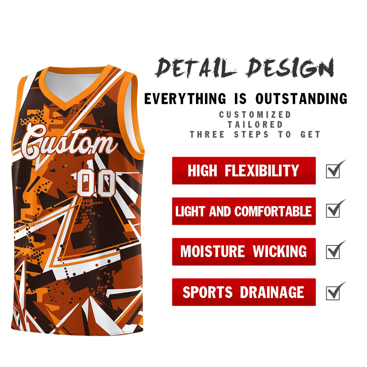 Custom Youth Basketball Jerseys Dark Orange Orange Abstract Graffiti Personalized Street Style Uniform